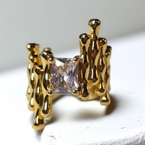 18k Gold Plated Molten Zircon Crystal Ring